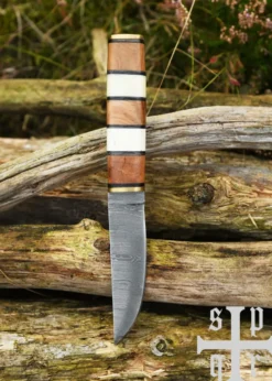 Wikinger-Messer aus Damaststahl mit Holz-/Knochengriff