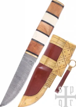 Wikinger-Messer aus Damaststahl mit Holz-/Knochengriff