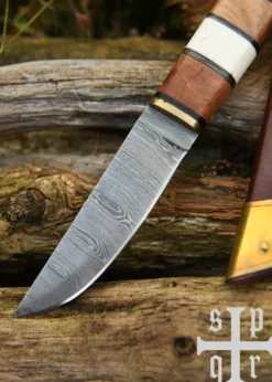 Wikinger-Messer aus Damaststahl mit Holz-/Knochengriff