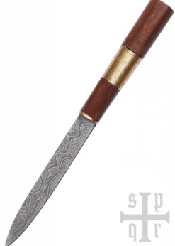 Wikinger-Messer aus Damaststahl mit Holz-/Messinggriff
