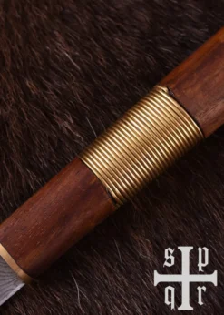 Wikinger-Messer aus Damaststahl mit Holz-/Messinggriff