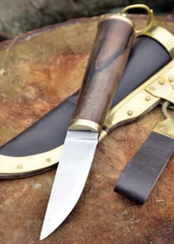 Wikinger Messer mit Griff aus Walnussholz und Lederscheide