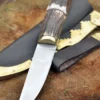 Wikinger Messer mit Hirschhorngriff und Scheide aus Leder