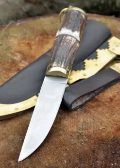 Wikinger Messer mit Hirschhorngriff und Scheide aus Leder