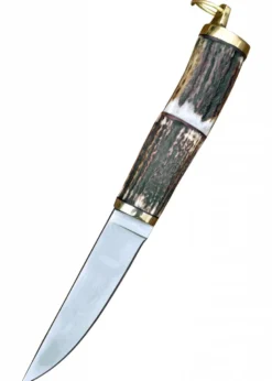 Wikinger Messer mit Hirschhorngriff und Scheide aus Leder