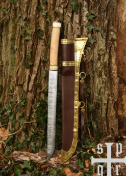 Wikinger-Sax aus Damaststahl mit Holz-/Knochengriff