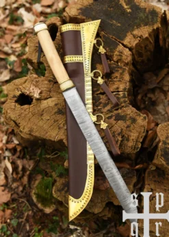 Wikinger-Sax aus Damaststahl mit Holz-/Knochengriff