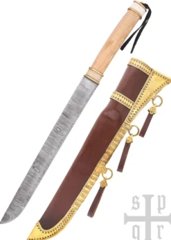 Wikinger-Sax aus Damaststahl mit Holz-/Knochengriff