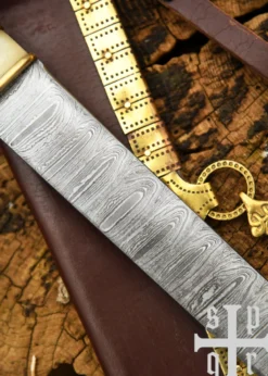 Wikinger-Sax aus Damaststahl mit Holz-/Knochengriff