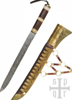Wikinger-Saxmesser, Langsax aus Damaststahl, Holz-Knochengriff