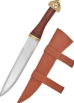 Wikinger-Sax mit brauner Lederscheide und Holzgriff