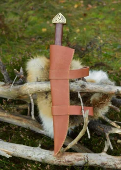 Wikinger-Sax mit brauner Lederscheide und Holzgriff
