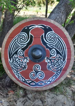 Wikingerschild 'Hugin & Munin' mit Rohhaut-Umrandung, 80 cm
