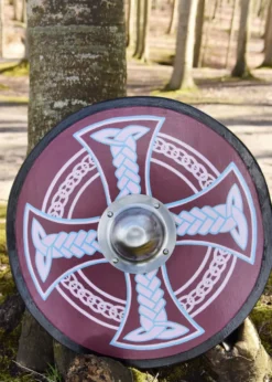 Wikingerschild mit Keltenkreuz-Motiv, handbemalt, 61 cm