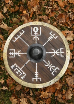 Wikingerschild 'Vegvísir' mit Rohhaut-Umrandung, 60 cm