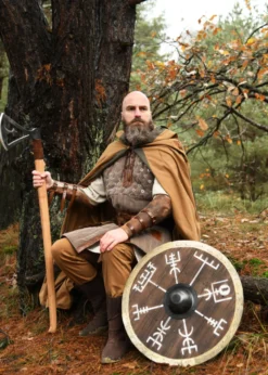 Wikingerschild 'Vegvísir' mit Rohhaut-Umrandung, 60 cm