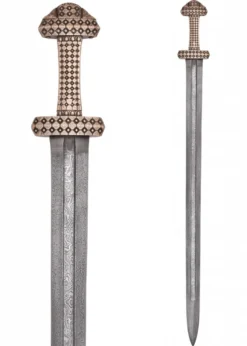 Wikingerschwert mit Bronzegriff, Damaststahl