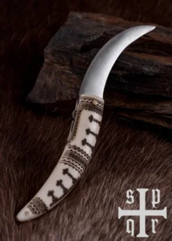 Wikinger-Taschenmesser aus Karbonstahl mit Knochengriff