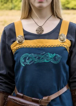 Wikinger Trägerkleid / Schürzenkleid Hilja mit Stickerei, blau