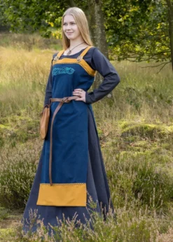 Wikinger Trägerkleid / Schürzenkleid Hilja mit Stickerei, blau
