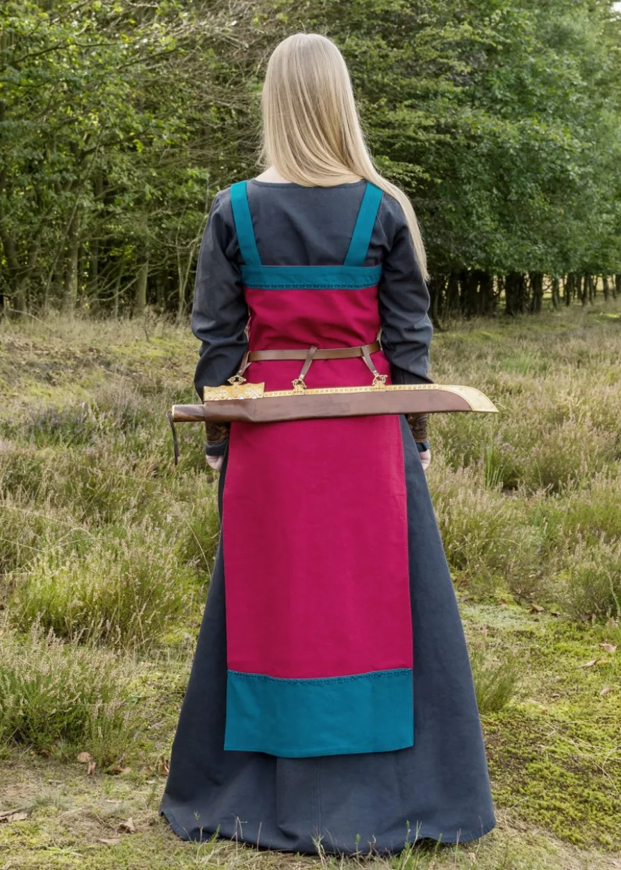 Wikinger Trägerkleid / Schürzenkleid Hilja mit Stickerei, rot