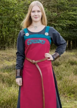 Wikinger Trägerkleid / Schürzenkleid Hilja mit Stickerei, rot