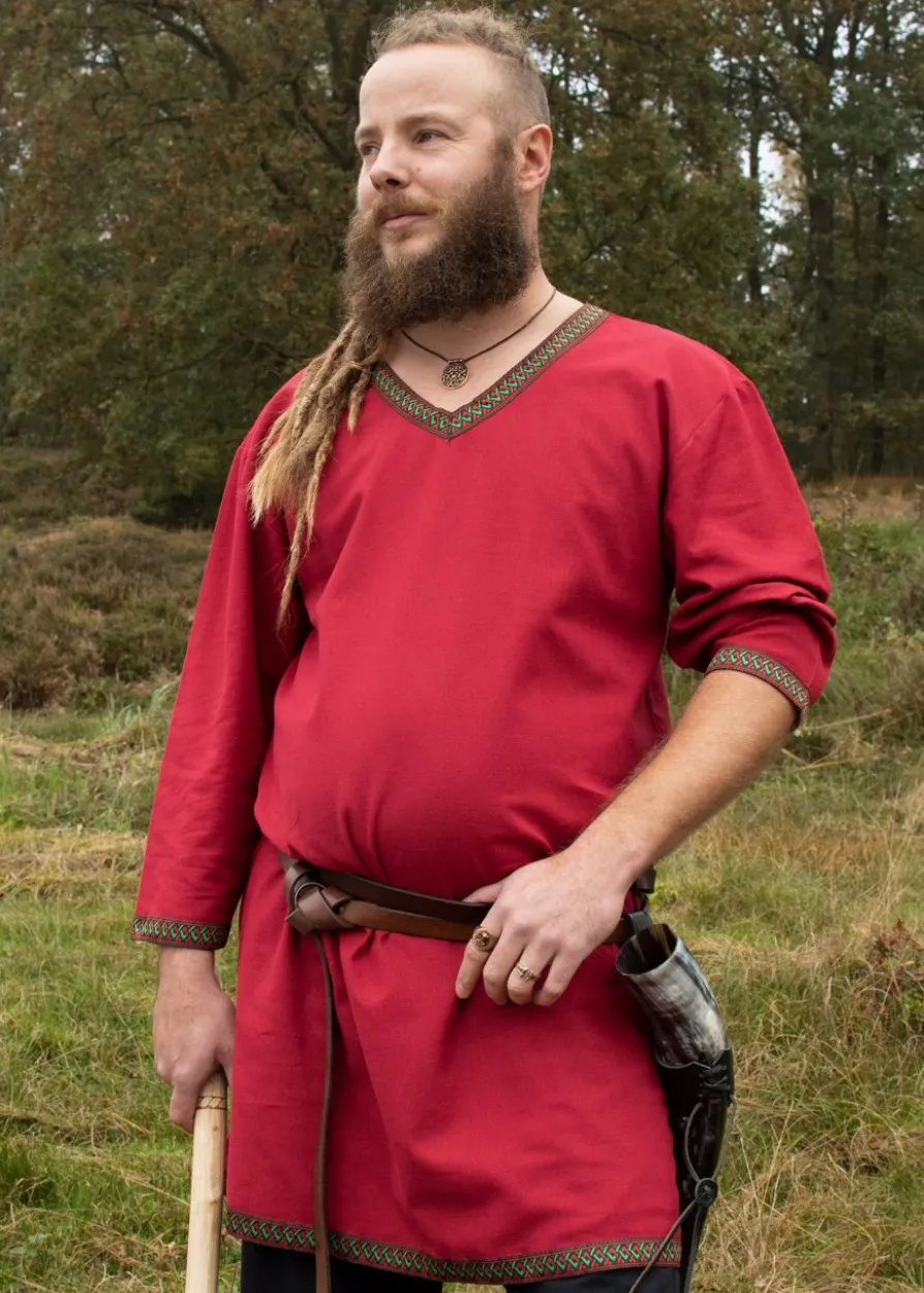 Wikinger Tunika aus Baumwolle, dunkelrot