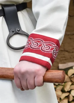 Wikinger Tunika Halvar mit Stickerei, natur/rot