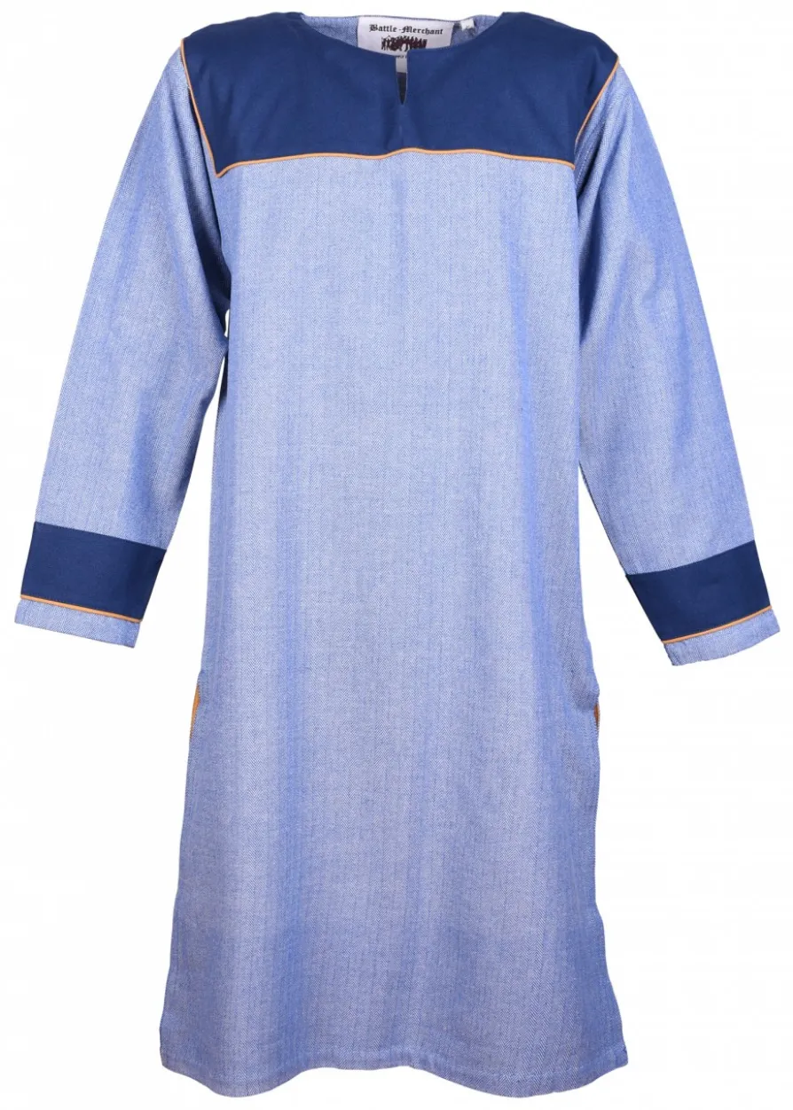 Wikinger Tunika Ove mit Fischgrätmuster, blau