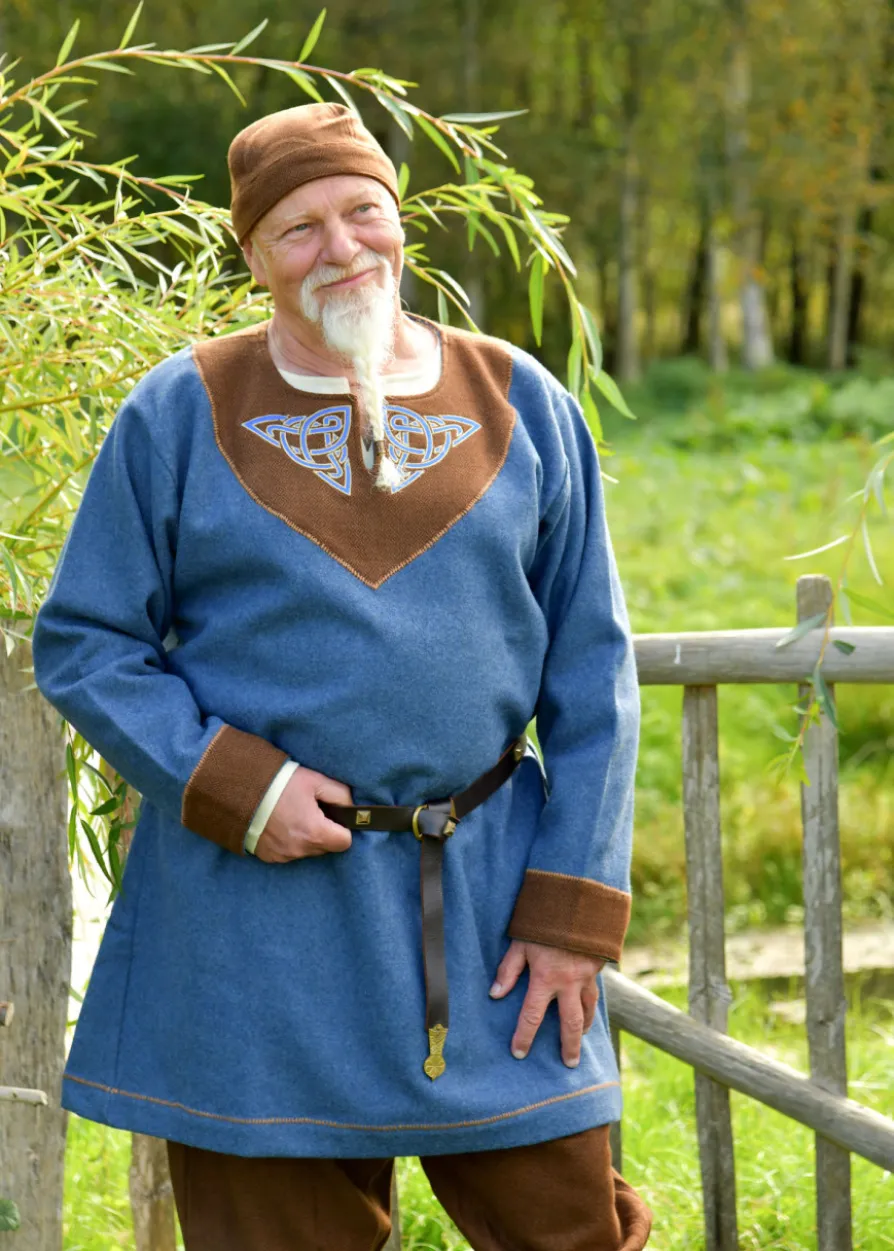 Wikinger Wolltunika Esben, blau-braun
