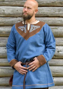 Wikinger Wolltunika Esben, blau-braun