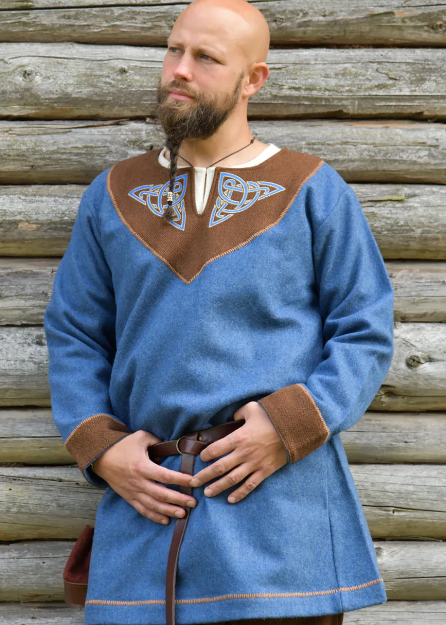 Wikinger Wolltunika Esben, blau-braun