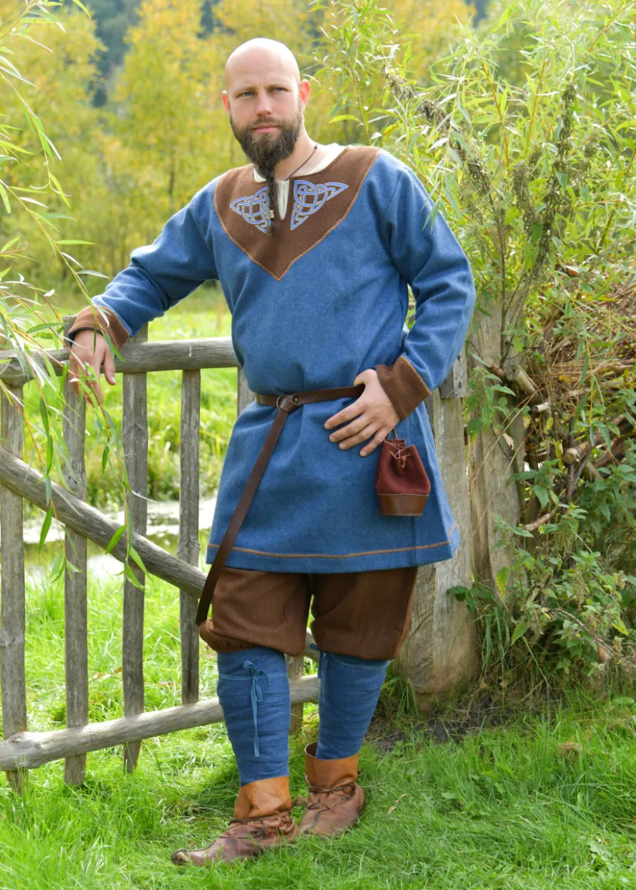 Wikinger Wolltunika Esben, blau-braun