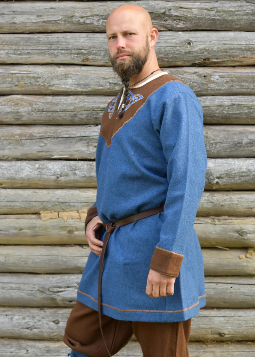 Wikinger Wolltunika Esben, blau-braun