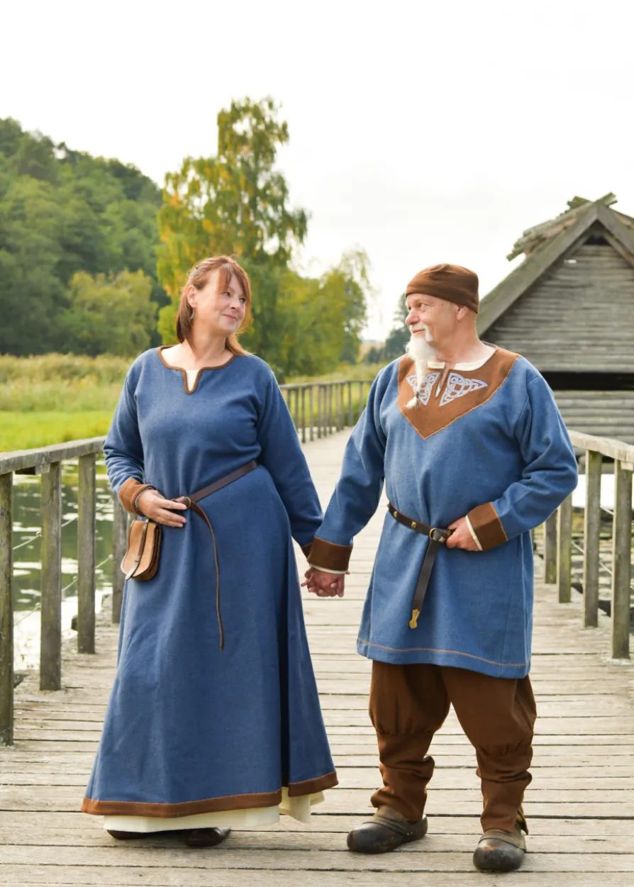 Wikinger Wolltunika Esben, blau-braun