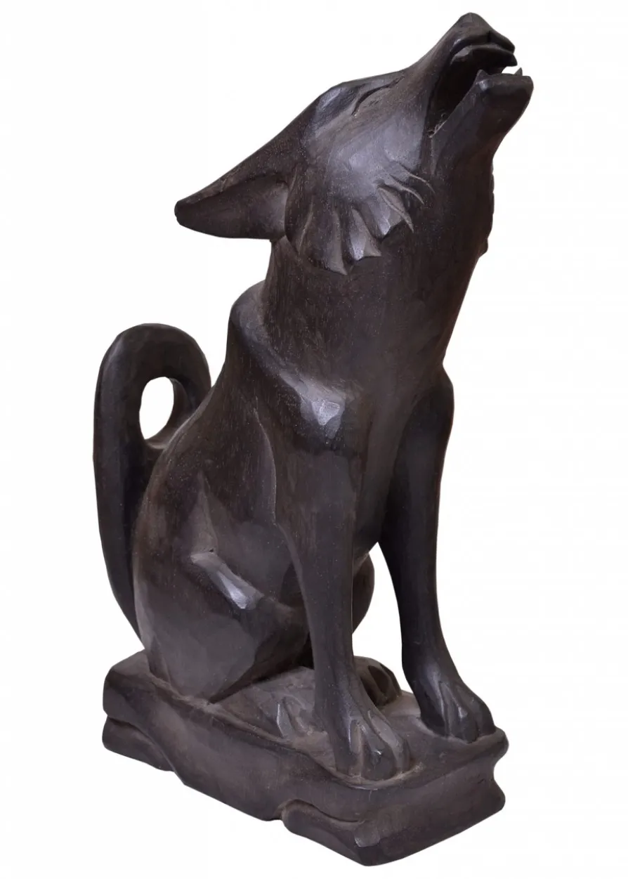 Wolf, Trinkhornständer aus Holz, braun