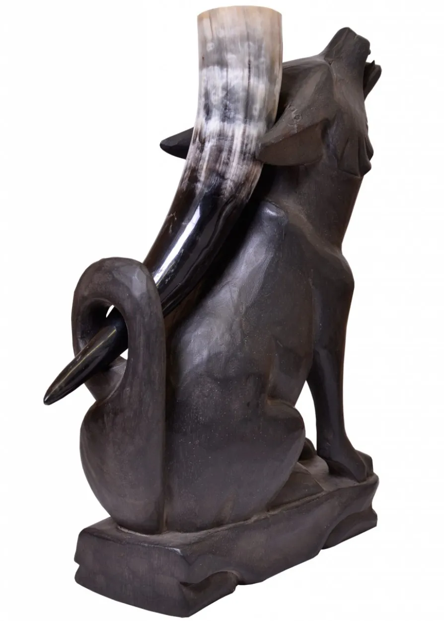 Wolf, Trinkhornständer aus Holz, braun