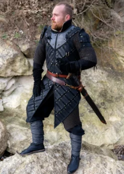 Woodsman LARP-Rüstung, Veloursleder, Schwarz