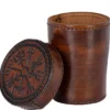 Würfelbecher aus Leder mit Deckel, Vegvisir-Prägung, braun