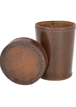 Würfelbecher aus Leder mit Deckel, braun