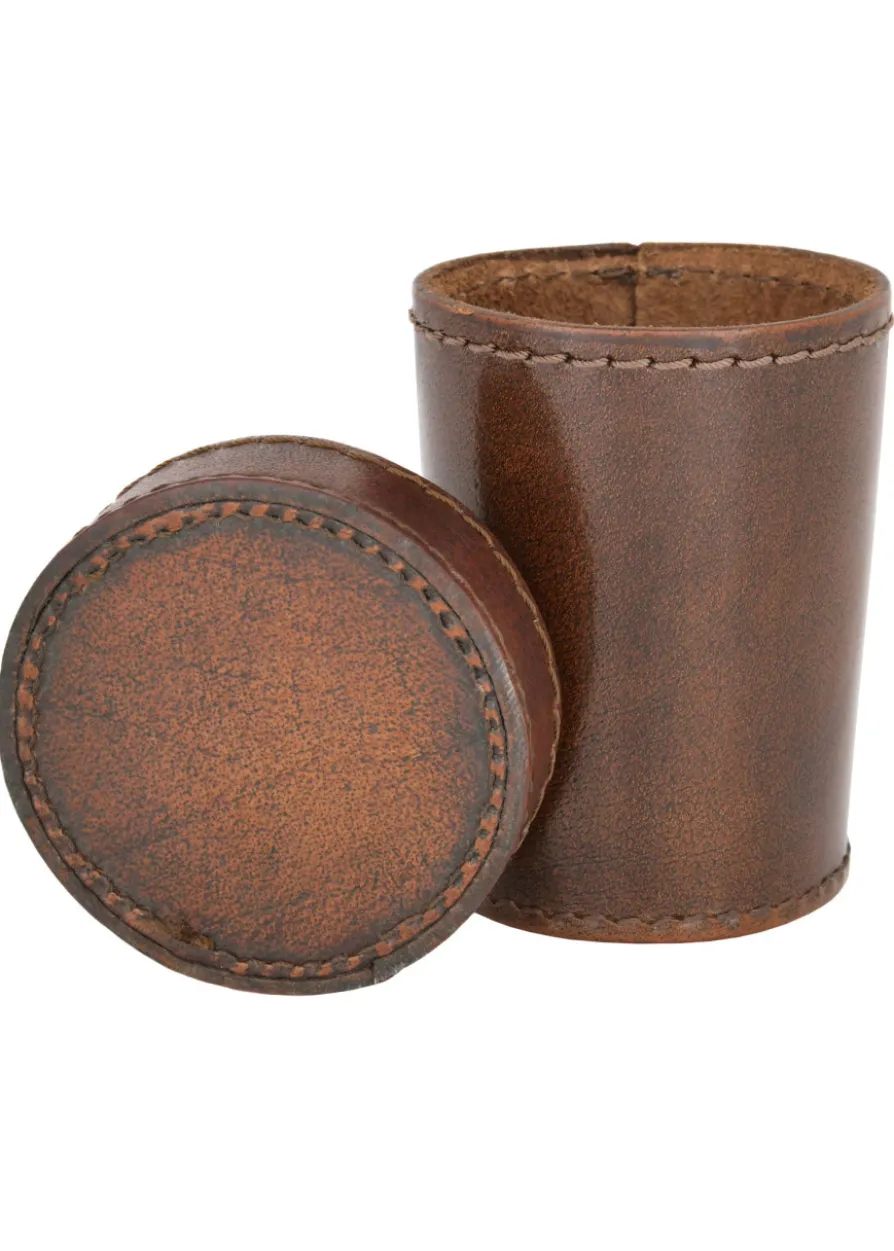 Würfelbecher aus Leder mit Deckel, braun