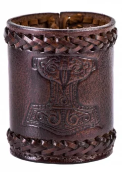 Würfelbecher aus Leder mit geprägtem Thorshammer, braun