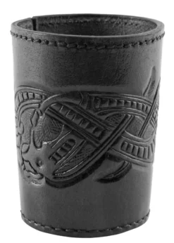 Würfelbecher aus Leder mit geprägtem Drachenmotiv, Jelling-Stil, schwarz